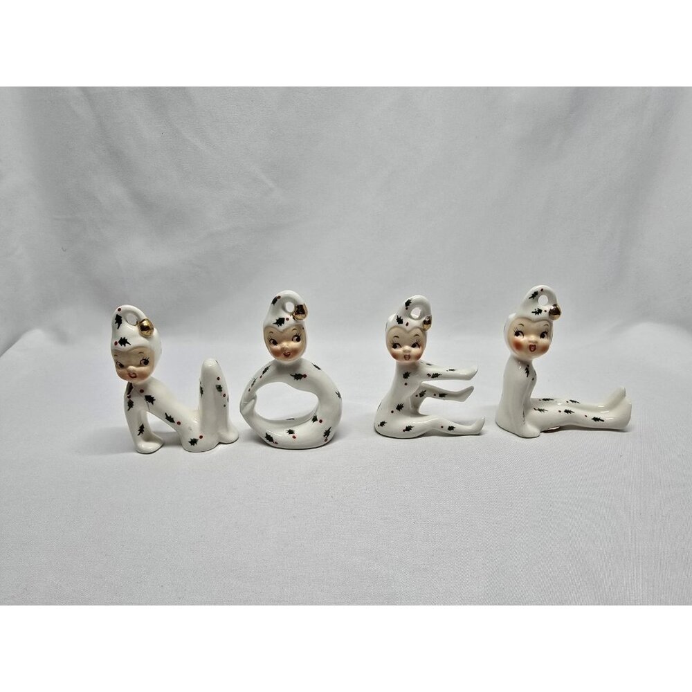 1958 Holt Howard NOEL Pixies Elves Candle Holders N BROKEN READ INFO